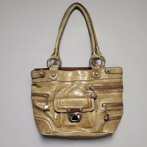 Kathy Van Zeeland Vinyl Mock Croc Purse Handbag Tote with charms pockets